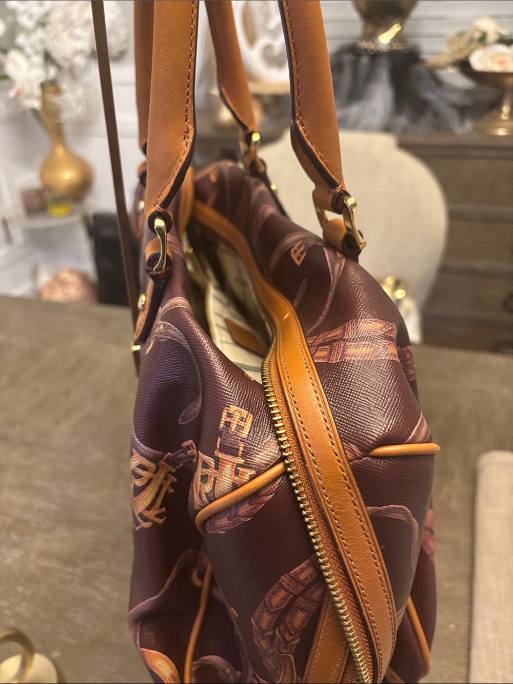 Ralph Lauren Satchel with Tan Leather Trim - Picture 5 of 8
